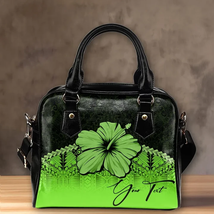 (Custom) Polynesian Shoulder Handbag Green Hibiscus Personal Signature A02