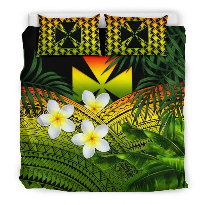 Wallis and Futuna Bedding Set, Polynesian Plumeria Banana Leaves Reggae | Love The World