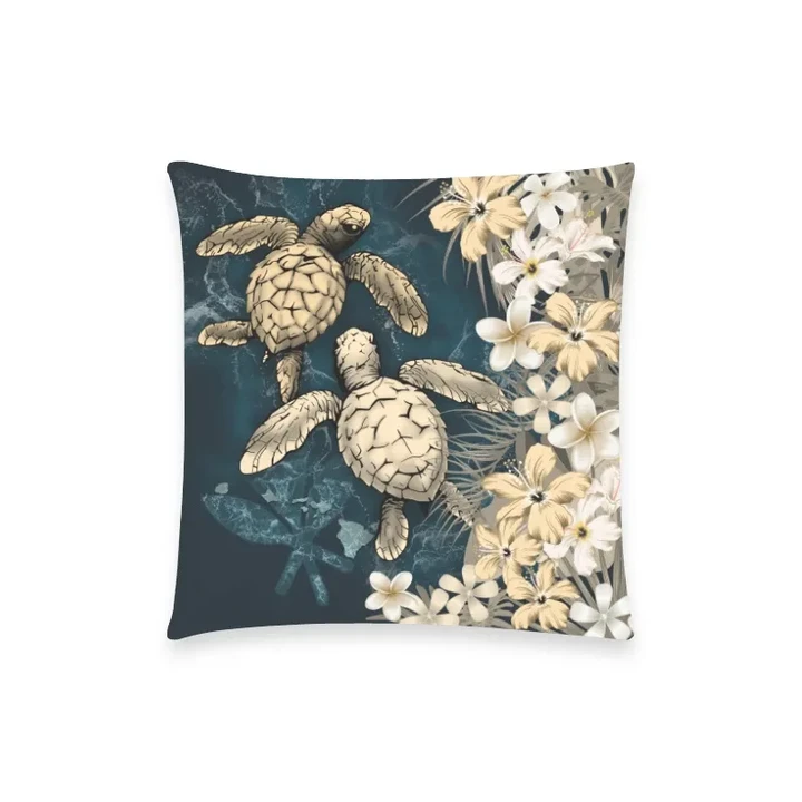Kanaka Maoli (Hawaiian) Pillow Case - Sea Turtle Tropical Hibiscus And Plumeria Gold| Love The World