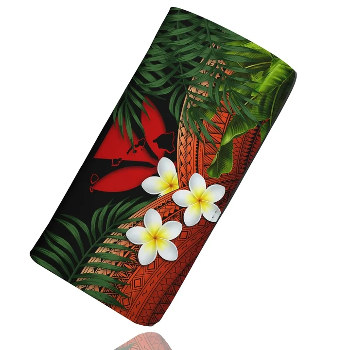 Kanaka Maoli (Hawaiian) Womens Wallet, Polynesian Plumeria Banana Leaves Red A02