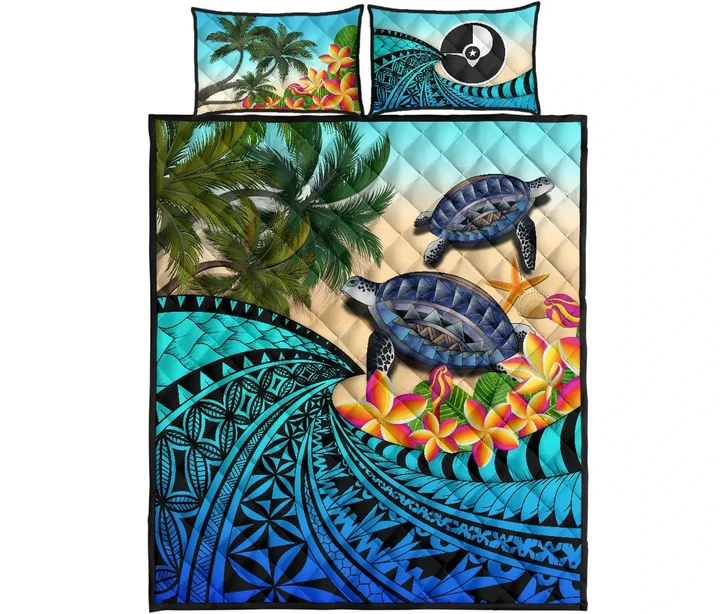 Yap Quilt Bed Set - Polynesian Turtle Coconut Tree And Plumeria | Love The World