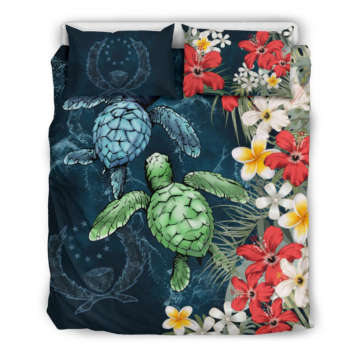 Pohnpei Bedding Set - Sea Turtle Tropical Hibiscus And Plumeria | Love The World