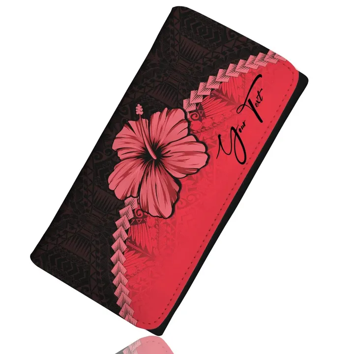 (Custom) Polynesian Womens Wallet Hibiscus Personal Signature Red A02