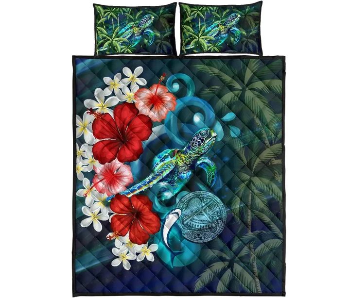 American Samoa Quilt Bed Set - Ocean Turtle Coconut And Hibiscus | Love The World