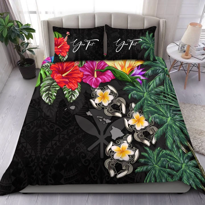 (Custom) Hawaii Bedding Set Hibiscus Turtle Black Personal Signature A02