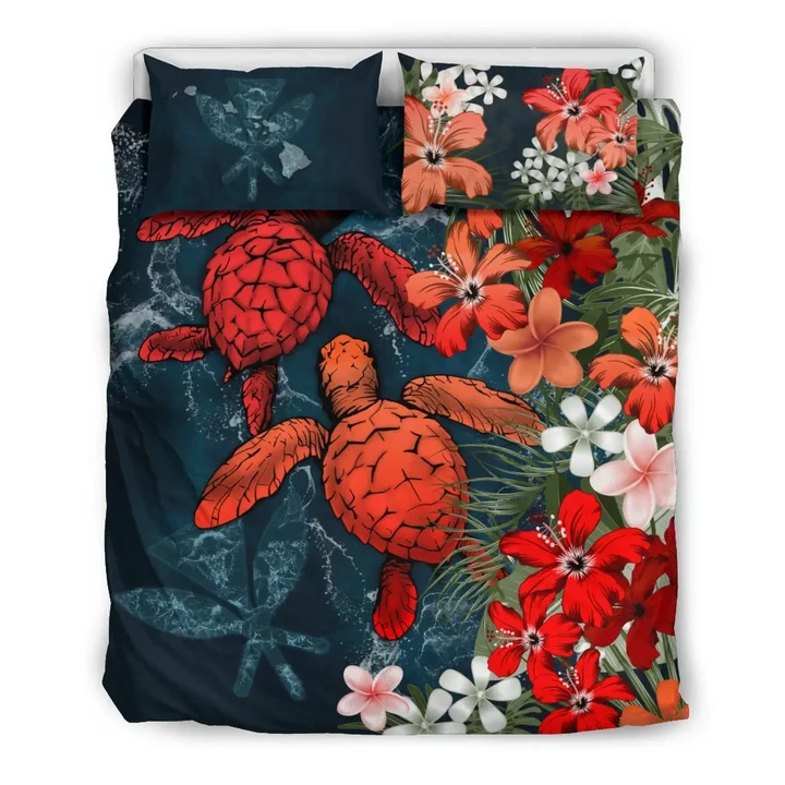 Kanaka Maoli (Hawaiian) Bedding Set - Sea Turtle Tropical Hibiscus And Plumeria | Love The World
