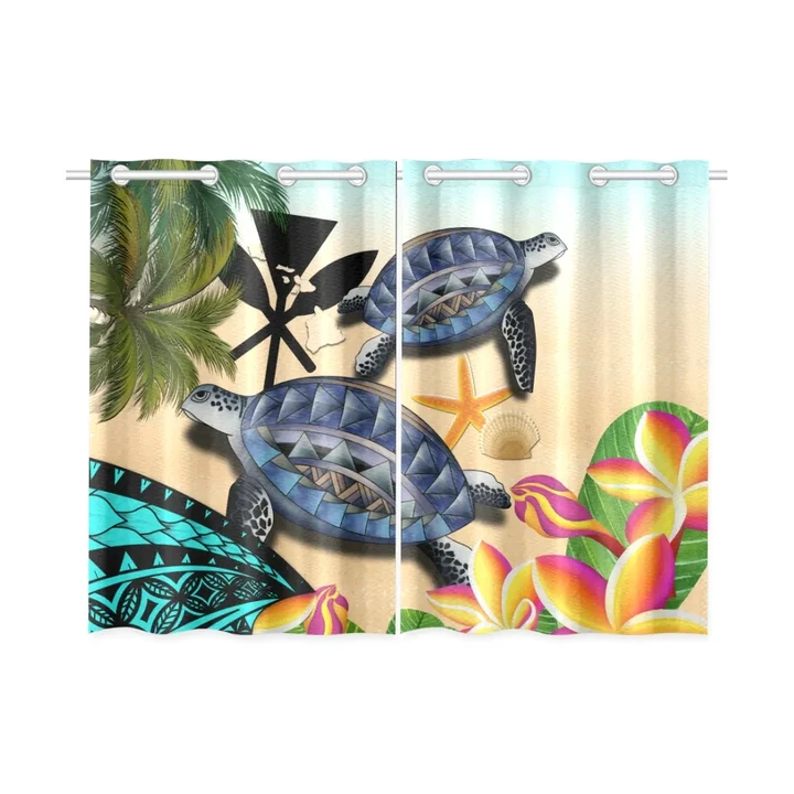 Kanaka Maoli (Hawaiian) Window Curtain - Polynesian Turtle Coconut Tree And Plumeria | Love The World