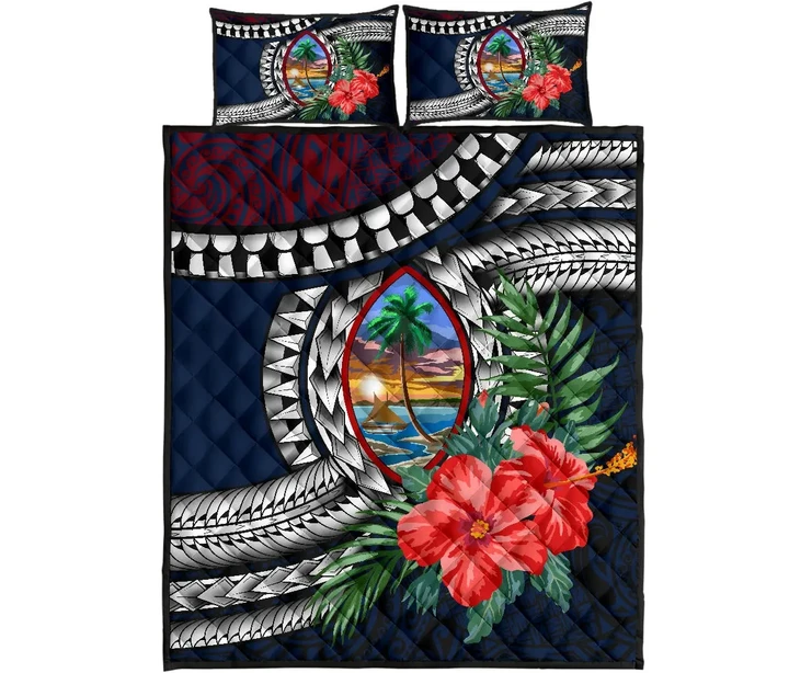 Guam Quilt Bed Set - Polynesian Coat Of Arms Hibiscus | Love The World