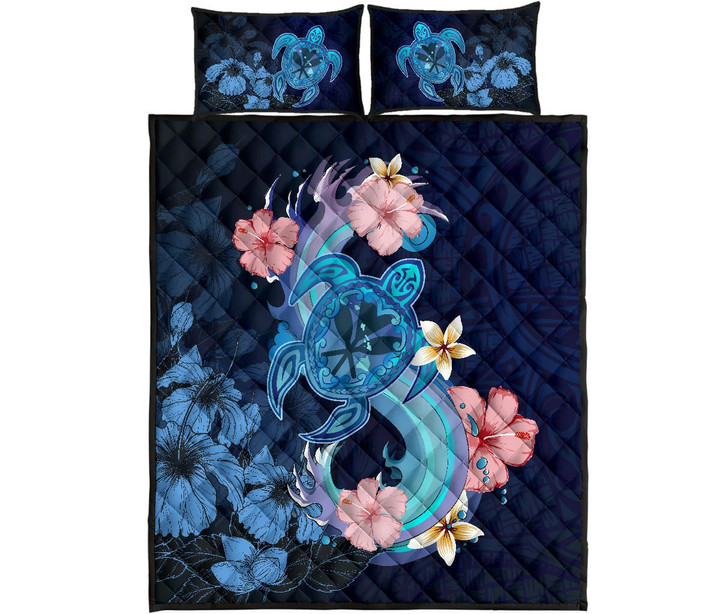 Kanaka Maoli (Hawaiian) Quilt Bed set - Blue Turtle Hibiscus | Love The World