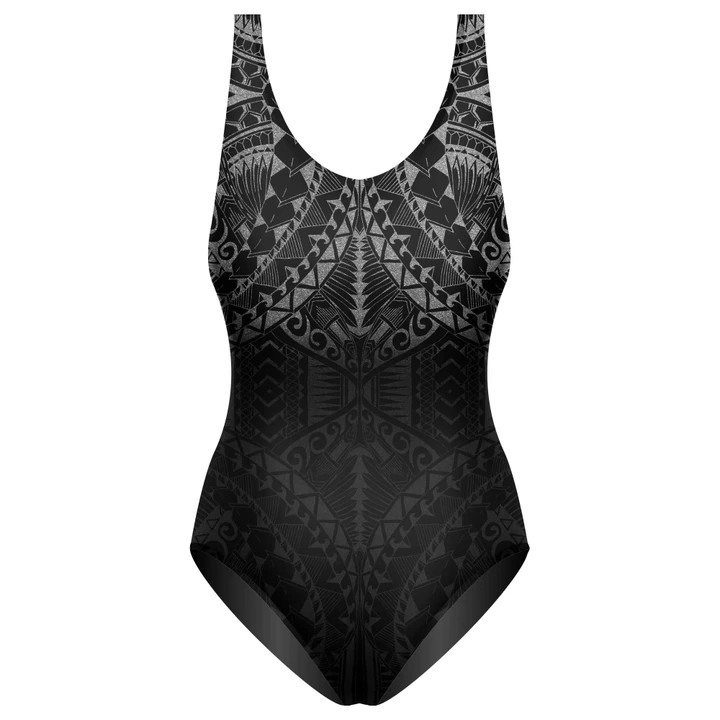 Polynesian One-Piece Swimsuit Silver A7