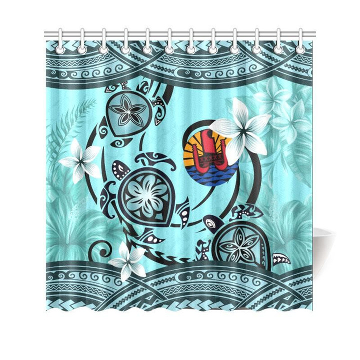 Tahiti Shower Curtain - Polynesian Turtle Plumeria Blue A24