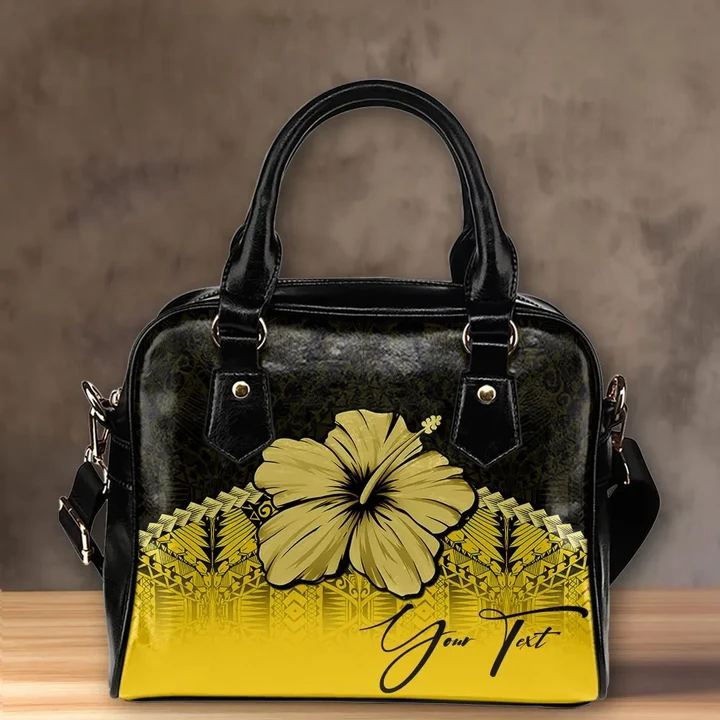 (Custom) Polynesian Shoulder Handbag Yellow Hibiscus Personal Signature A02
