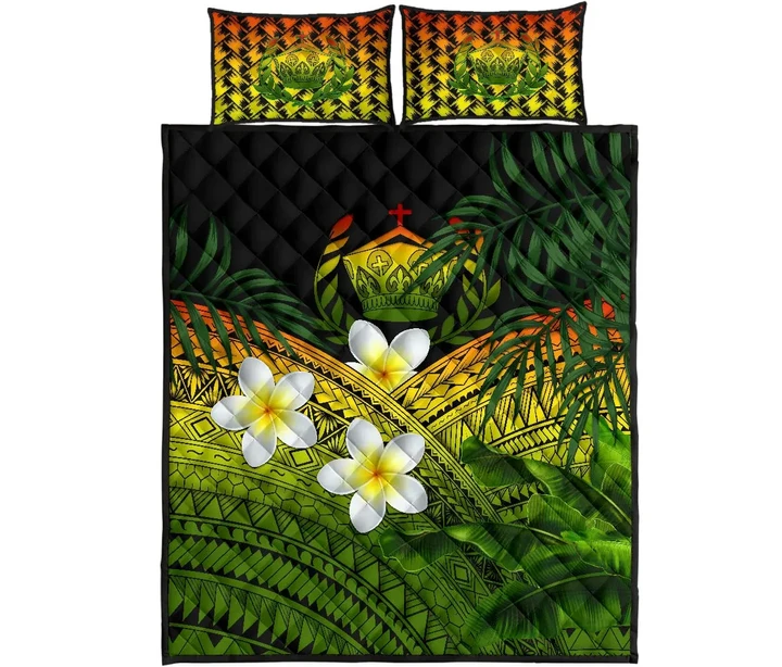Tonga Quilt Bed Set, Polynesian Plumeria Banana Leaves Reggae | Love The World