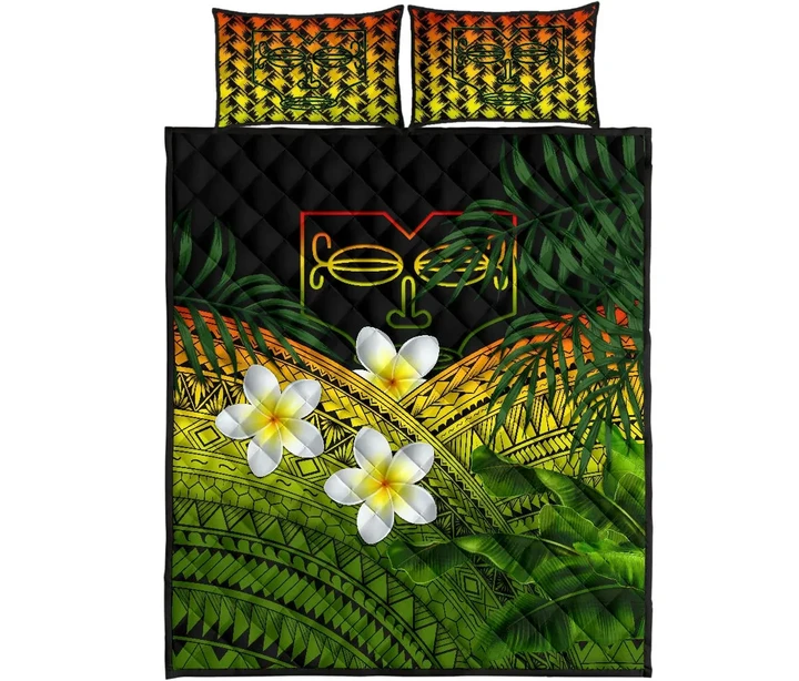 Marquesas Islands Quilt Bed Set, Polynesian Plumeria Banana Leaves Reggae | Love The World