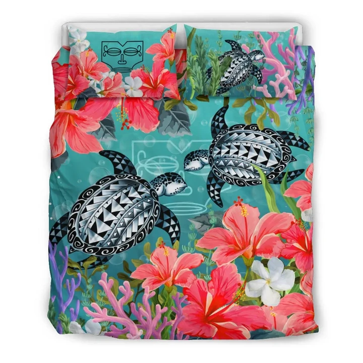 Marquesas Islands Bedding Set - Polynesian Turtle Hibiscus And Seaweed  | Love The World