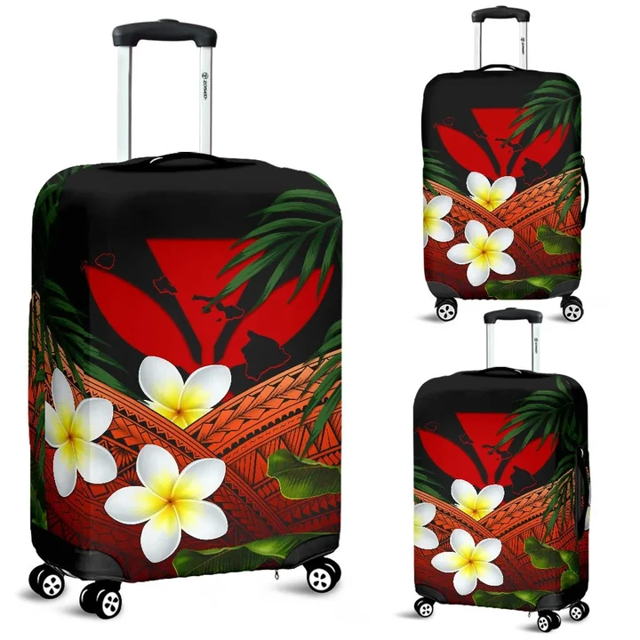 Kanaka Maoli (Hawaiian) Luggage Covers, Polynesian Plumeria Banana Leaves Red | Love The World