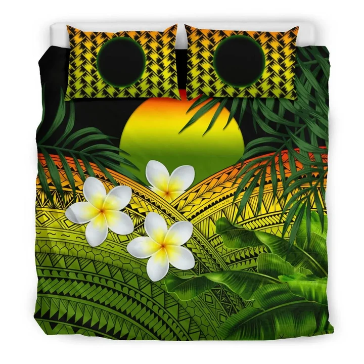 Palau Bedding Set, Polynesian Plumeria Banana Leaves Reggae | Love The World