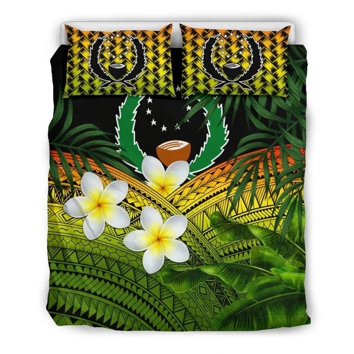 Pohnpei Bedding Set, Polynesian Plumeria Banana Leaves Reggae | Love The World