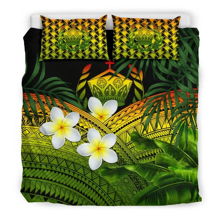 Tonga Bedding Set, Polynesian Plumeria Banana Leaves Reggae | Love The World