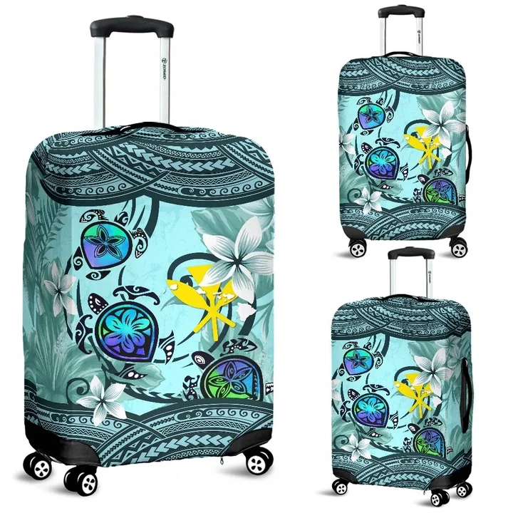 Kanaka Maoli (Hawaiian) Luggage Covers - Polynesian Turtle Plumeria Blue A24