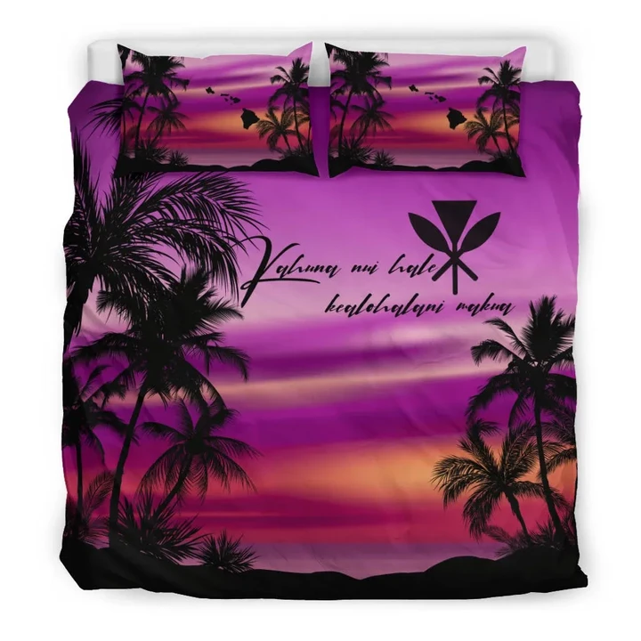 Kanaka Maoli (Hawaii) Bedding Set - Purple Sunset Maps A10