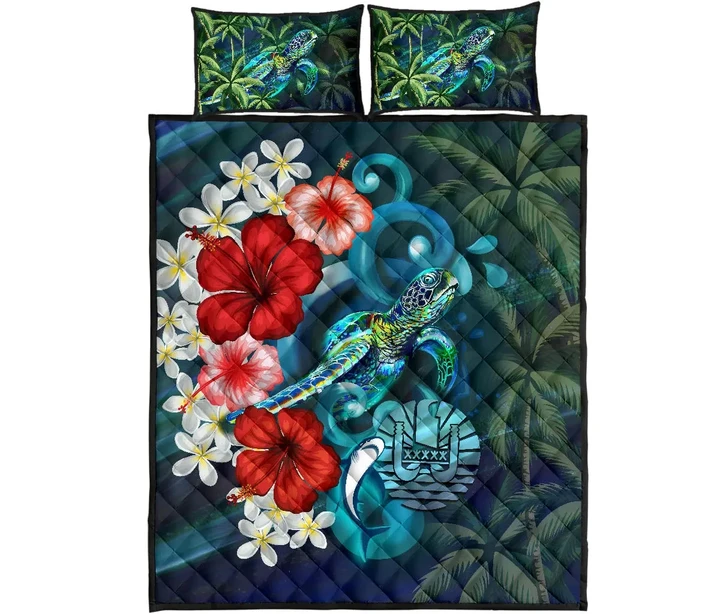 Tahiti Quilt Bed Set -Ocean Turtle Coconut And Hibiscus | Love The World