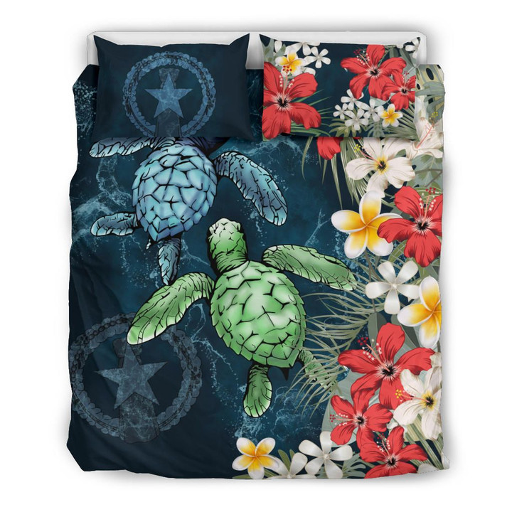 Northern Mariana Islands  Bedding Set - Sea Turtle Tropical Hibiscus And Plumeria | Love The World