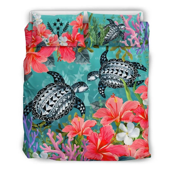 Kosrae Bedding Set - Polynesian Turtle Hibiscus And Seaweed  | Love The World