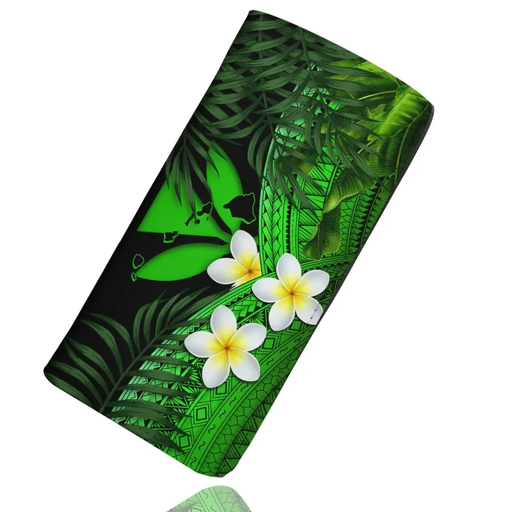 Kanaka Maoli (Hawaiian) Womens Wallet, Polynesian Plumeria Banana Leaves Green A02