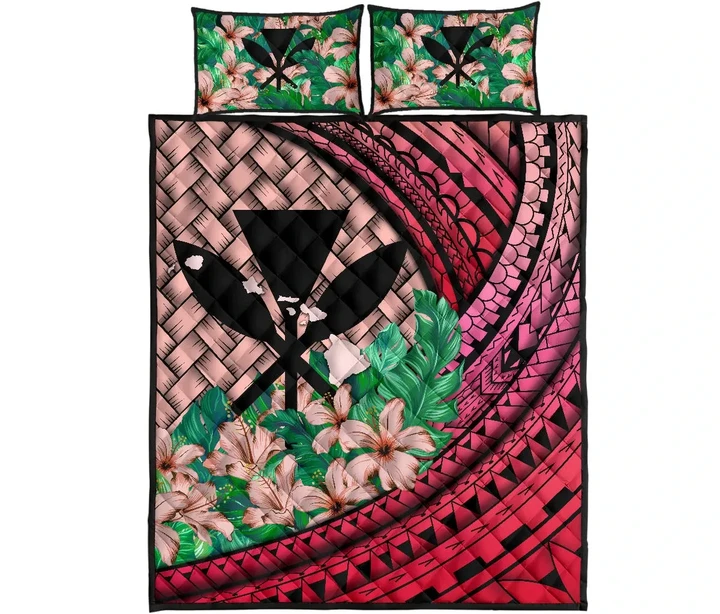 Kanaka Maoli (Hawaiian) - Quilt bed Set Lauhala Polynesian Hibiscus Pink | Love The World
