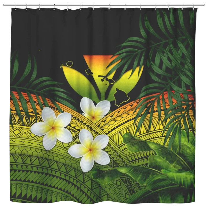 Kanaka Maoli (Hawaiian) Shower Curtain, Polynesian Plumeria Banana Leaves Reggae A02 (Teelanch)