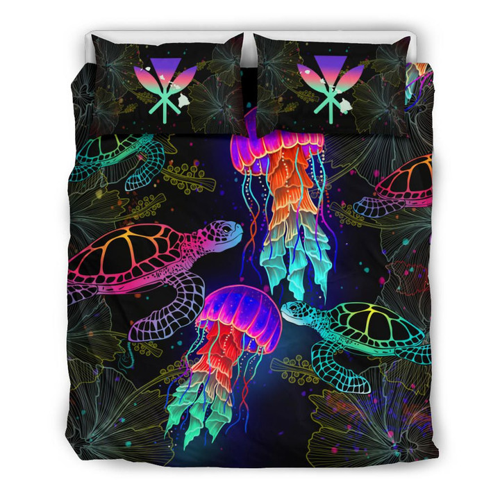 Kanaka Maoli (Hawaiian) Bedding Set - Turtle And Jellyfish Colorful | Love The World