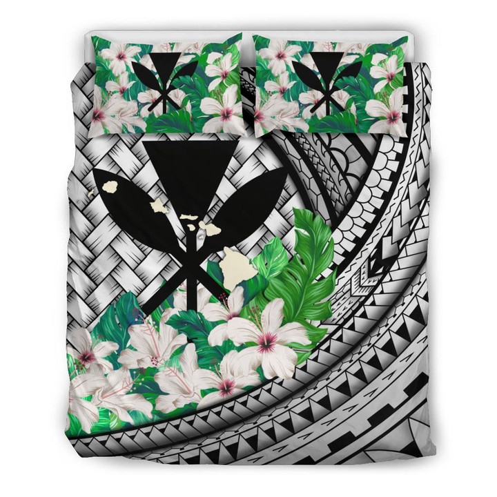 Kanaka Maoli (Hawaiian) Bedding Set - Lauhala Polynesian Hibiscus Gray | Love The World