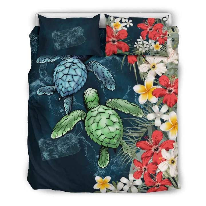 Pennsylvania Bedding Set - Sea Turtle Tropical Hibiscus And Plumeria | Love The World