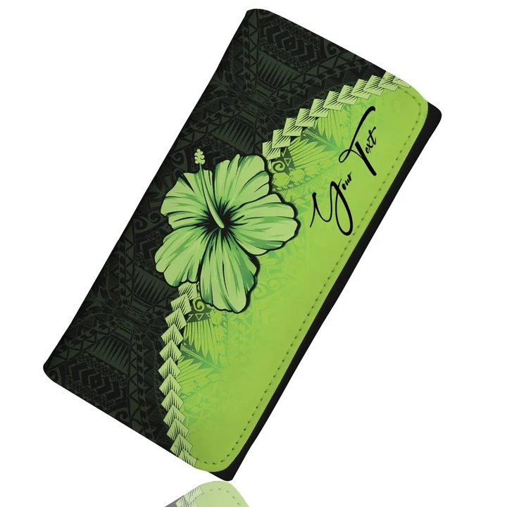 (Custom) Polynesian Womens Wallet Hibiscus Personal Signature Green A02