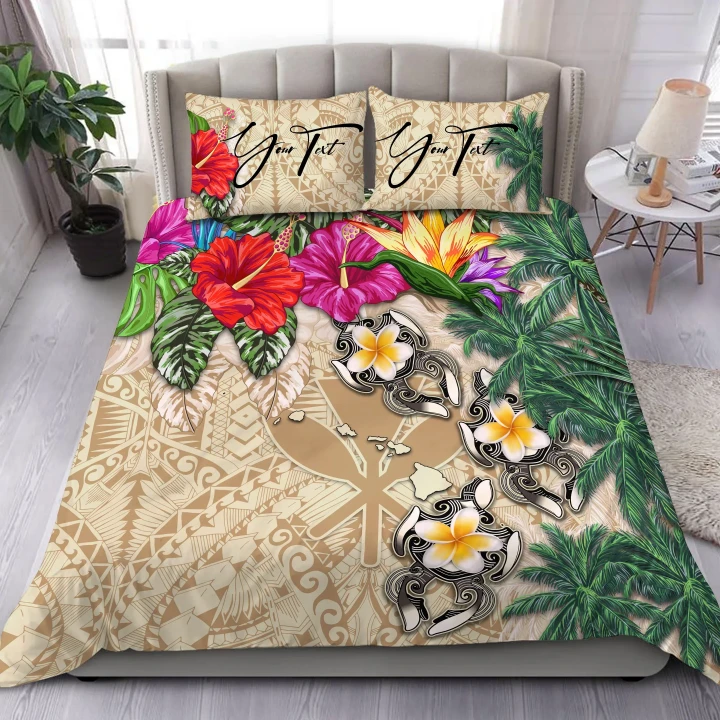 (Custom) Hawaii Bedding Set Hibiscus Turtle Beige Personal Signature | Home Set