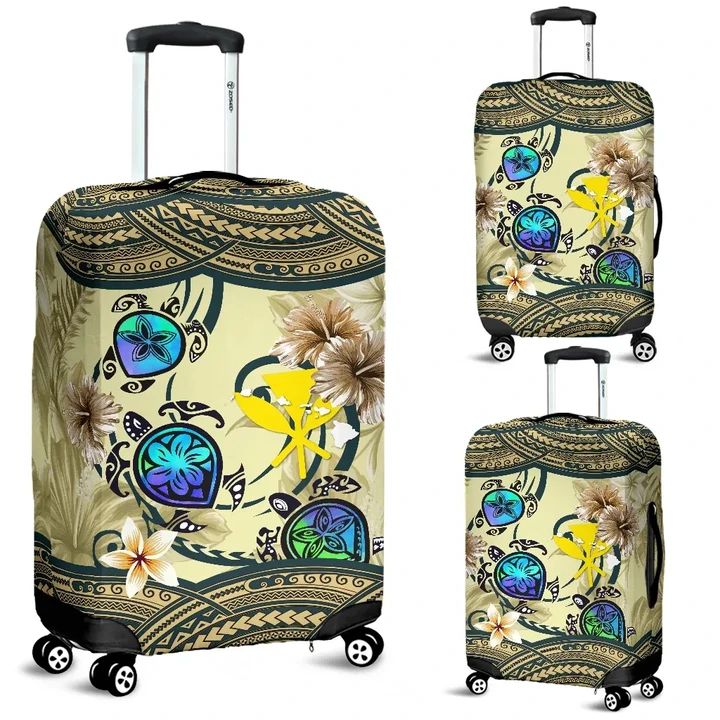 Kanaka Maoli (Hawaiian) Luggage Covers - Polynesian Turtle Plumeria Beige A224