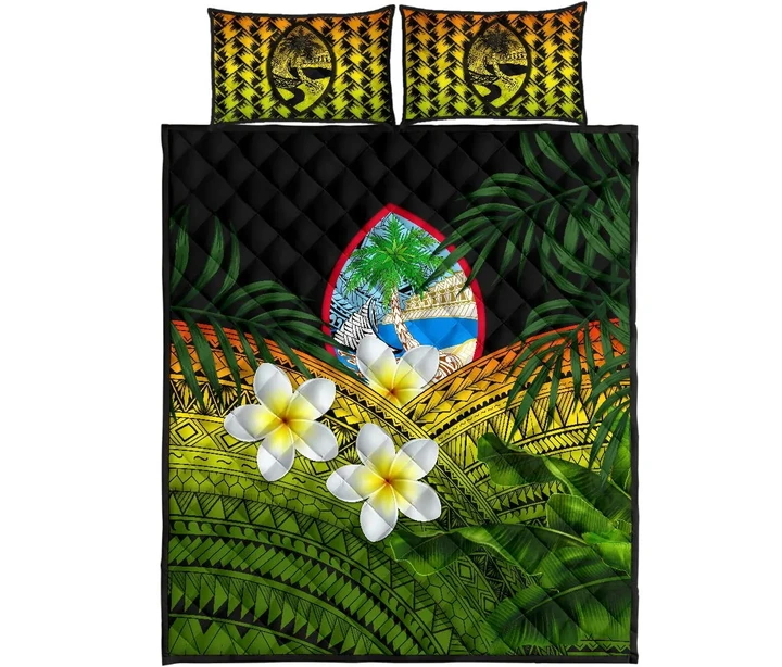 Guam Quilt Bed Set, Polynesian Plumeria Banana Leaves Reggae | Love The World
