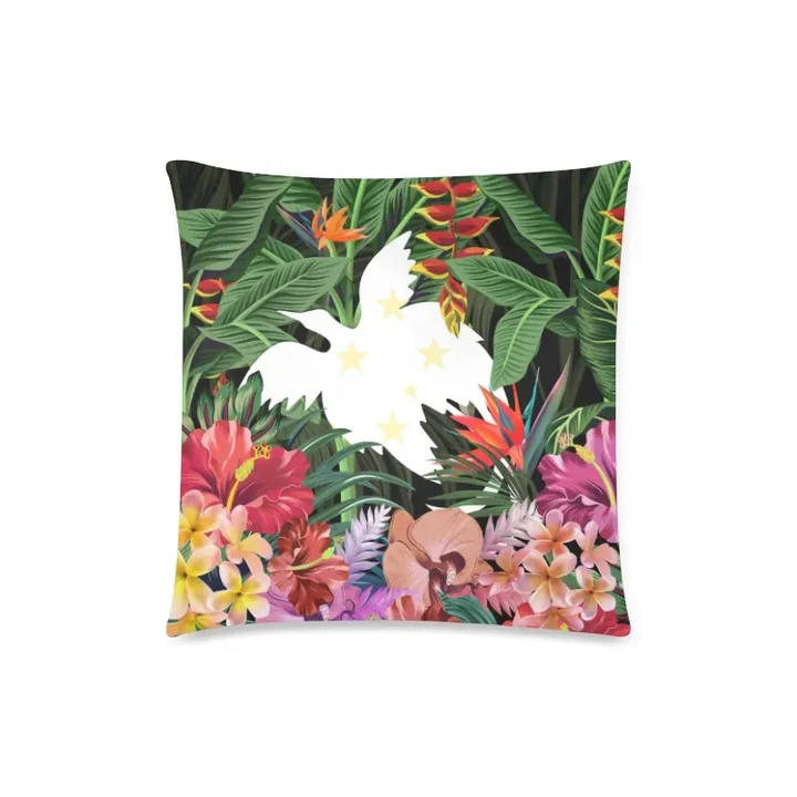 Papua New Guinea Pillow Case - Coat Of Arms Tropical Hibiscus And Plumeria | Love The World