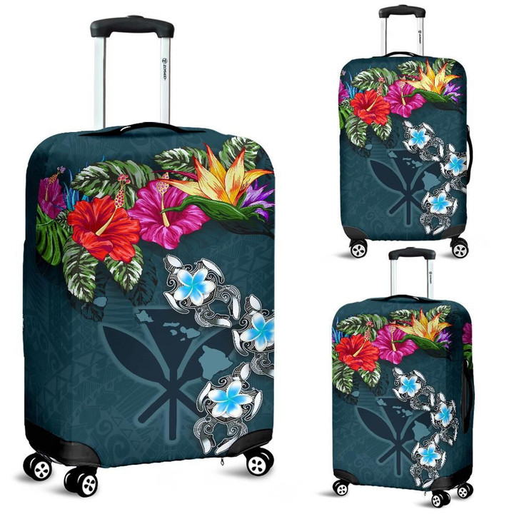Kanaka Maoli (Hawaiian) Luggage Covers - Hibiscus Turtle Tattoo Blue A02