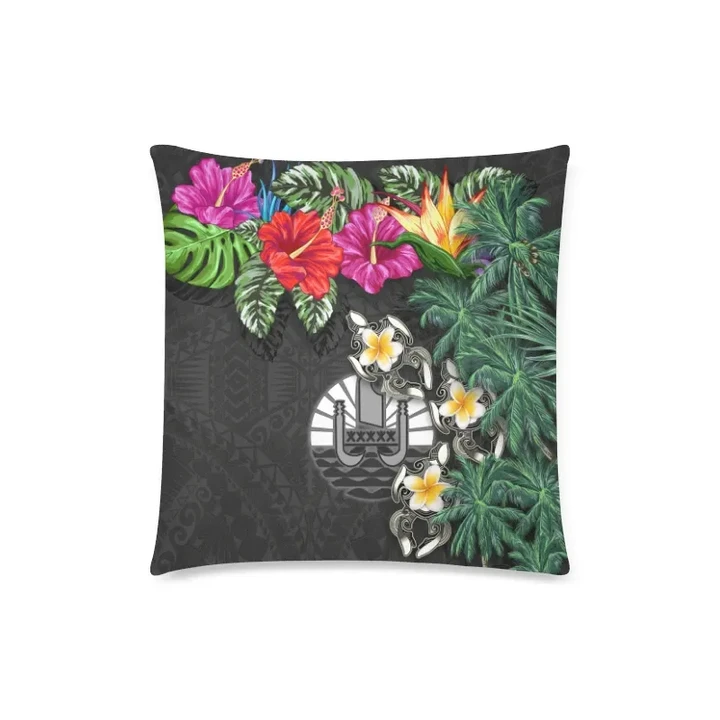 Tahiti Zippered Pillow Cases - Hibiscus Turtle Tattoo Gray A02