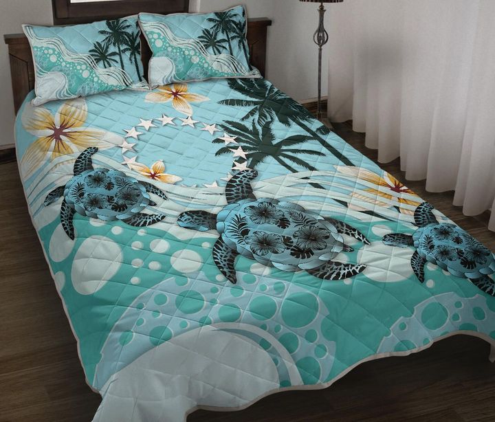 Cook Islands Quilt Bed Set - Blue Turtle Hibiscus A24