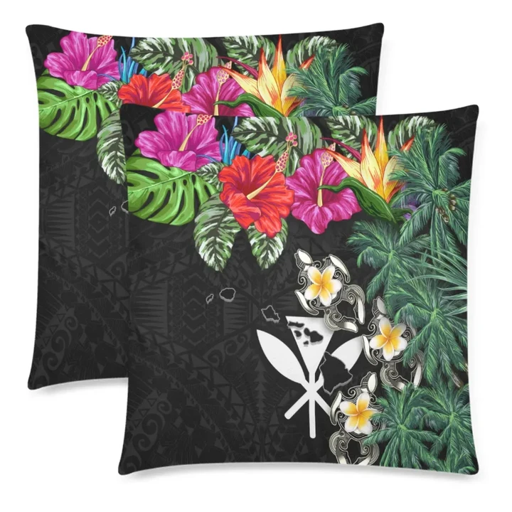 Kanaka Maoli (Hawaiian) Zippered Pillow Cases - Hibiscus Turtle Tattoo Black A02