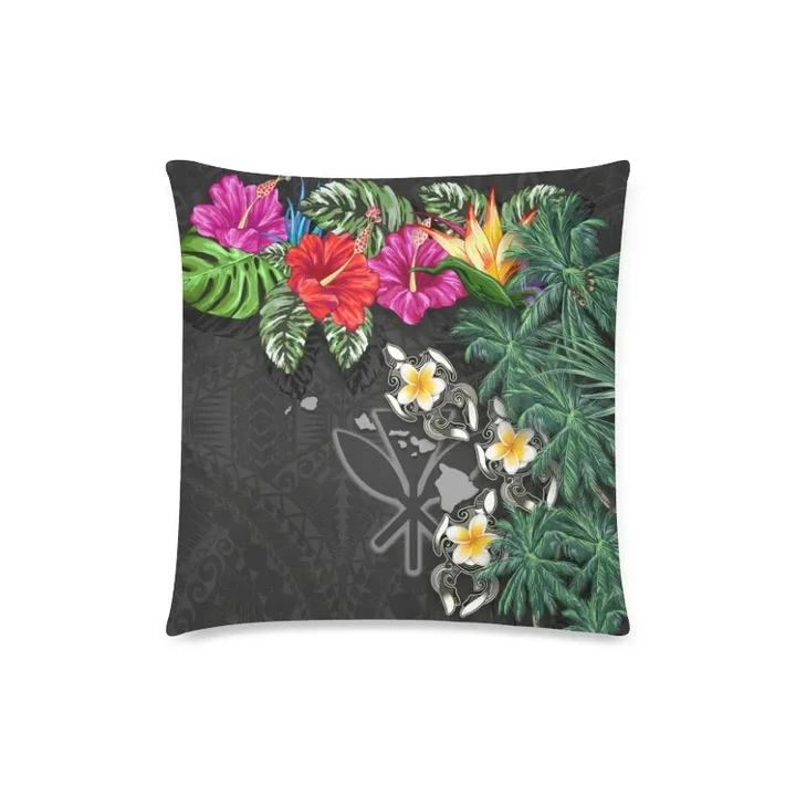 Kanaka Maoli (Hawaiian) Zippered Pillow Cases - Hibiscus Turtle Tattoo Gray A02