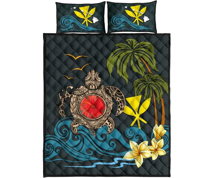 Hawaii Quilt Bed Set - Coat Of Arm Turtle Hibiscus A24