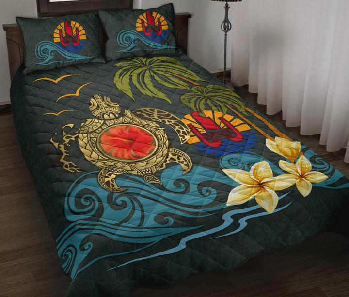 Tahiti Quilt Bed Set - Coat Of Arm Turtle Hibiscus | Love The World