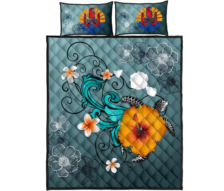 Tahiti Quilt Bed Set - Map Turtle Hibiscus | Love The World