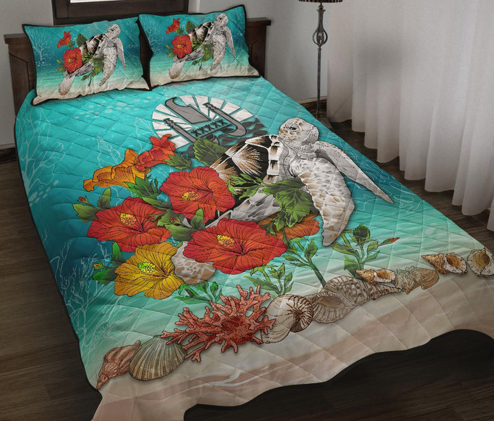 Tahiti Quilt Bed Set - Ocean Turtle Hibiscus | Love The World