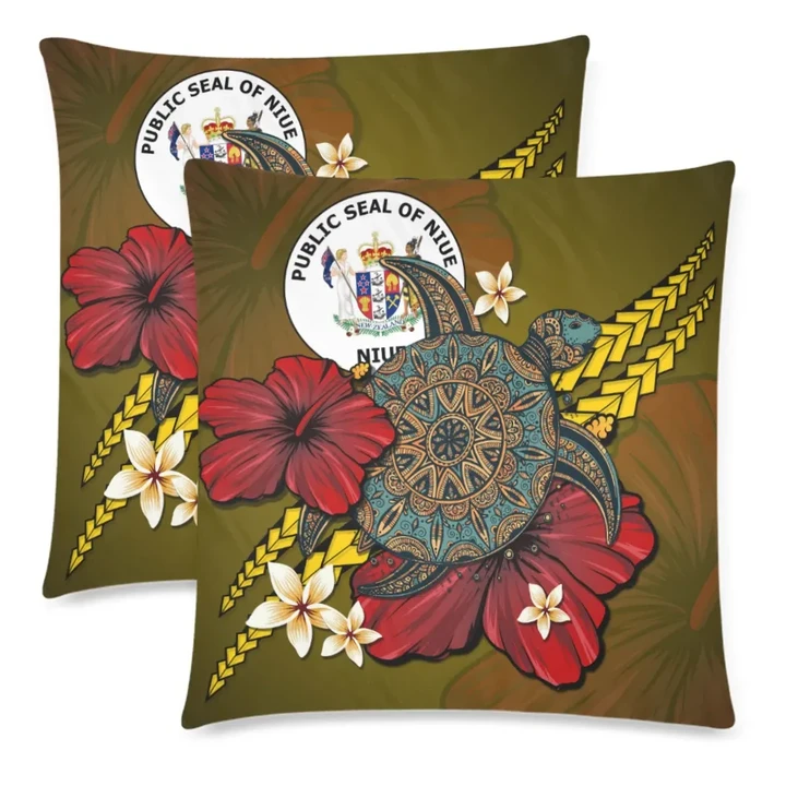 Niue Pillow Cases - Yellow Turtle Tribal A02 | 1sttheworld.com