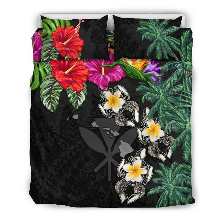 Kanaka Maoli (Hawaiian) Bedding Set - Hibiscus Turtle Tattoo Black A02
